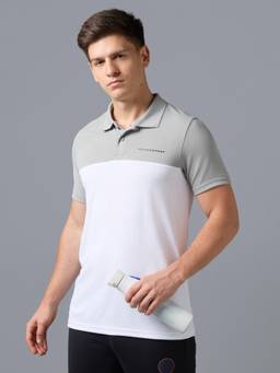 Technosport - Men White Colorblock Relaxed Fit Polo Sports T-Shirt with Technocool+