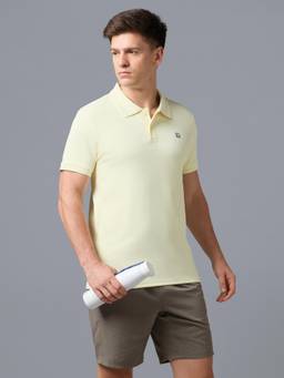 Technosport - Men Yellow Solid Slim Fit Polo Sports T-Shirt with Elasto Plus
