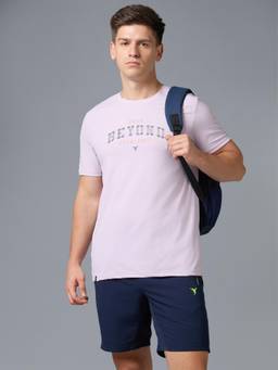 Technosport - Men Purple Printed Slim Fit Round Neck Sports T-Shirt with Cotflex