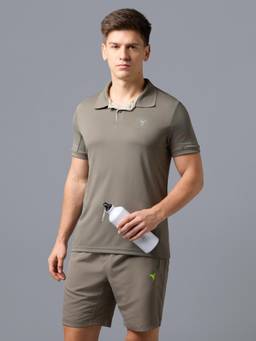 Technosport - Men Olive Solid Slim Fit Polo Sports T-Shirt with Technocool+