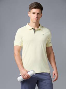 Technosport - Men Yellow Solid Slim Fit Polo Sports T-Shirt with Technocool+