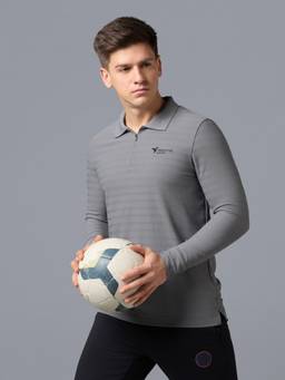 Technosport - Men Grey Solid Slim Fit Polo Sports T-Shirt with Matpiq