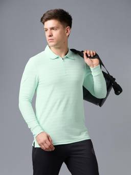 Technosport - Men Green Solid Slim Fit Polo Sports T-Shirt with Matpiq