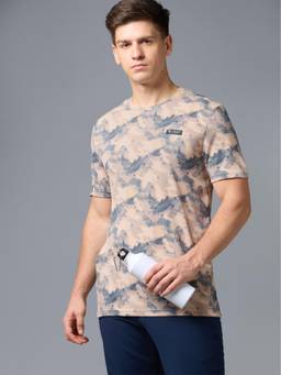 Technosport - Men Multi-Color Abstract Print Slim Fit Round Neck Sports T-Shirt with Technocool+
