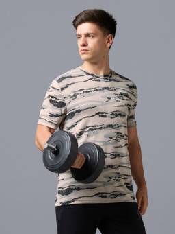 Technosport - Men Multi-Color Abstract Print Slim Fit Round Neck Sports T-Shirt with Technocool+