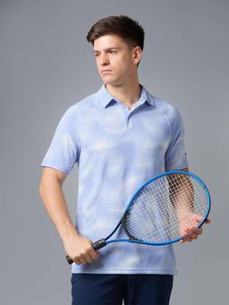 Technosport - Men Blue Printed Slim Fit Polo Sports T-Shirt with Technocool+