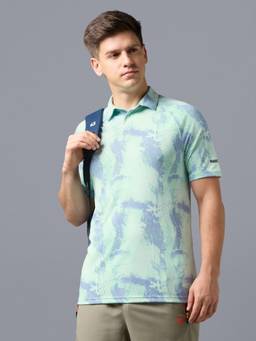 Technosport - Men Green Printed Slim Fit Polo Sports T-Shirt with Technocool+