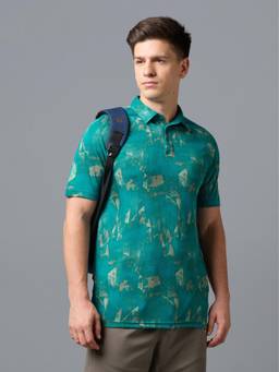 Technosport - Men Green Printed Slim Fit Polo Sports T-Shirt with Technocool+