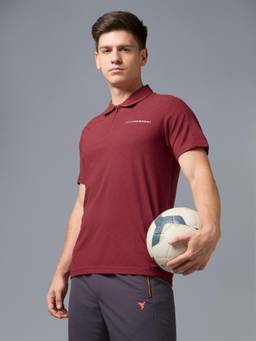 Technosport - Men Red Jacquard Slim Fit Polo T-Shirt with Matpiq