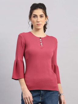 Monte Carlo - Women Maroon Viscose Blend Round Neck Top