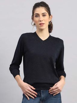 Monte Carlo - Women Black Viscose Blend V-Neck Top