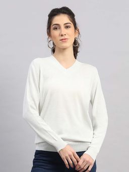 Monte Carlo - Women White Viscose Blend V-Neck Top