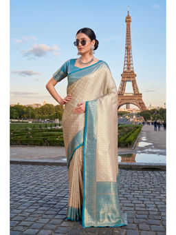 Monjolika Fashion - Blue Soft Kanjivaram Silk Saree with Unstitched Blouse