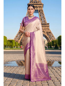 Monjolika Fashion - Lavender Soft Kanjivaram Silk Saree with Unstitched Blouse