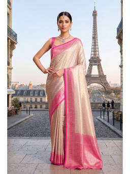 Monjolika Fashion - Pink Soft Kanjivaram Silk Saree with Unstitched Blouse