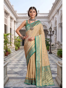 Monjolika Fashion - Cream Soft Banarasi Style Tissue Silk Saree with Unstitched Blouse