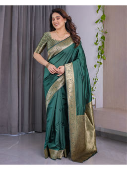 Tankori - Green Banarasi Art Silk Zari Border Festive Special Saree with Unstitched Blouse