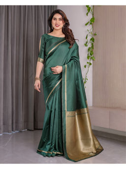 Tankori - Green Banarasi Soft Silk Premium Zari Saree with Unstitched Blouse