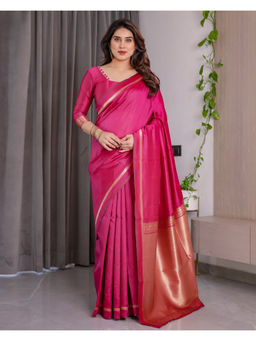 Tankori - Magenta Banarasi Art Silk Floral Ethnic Party Wear Saree with Unstitched Blouse