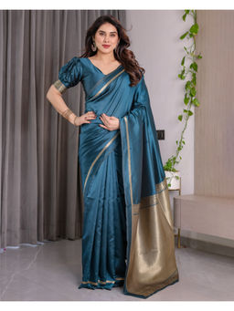 Tankori - Blue Banarasi Soft Silk Heavy Zari Rich Pallu Festive Saree with Unstitched Blouse
