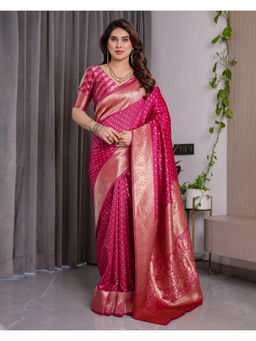 Tankori - Magenta Banarasi Art Silk Classic Ethnic Zari Saree with Unstitched Blouse