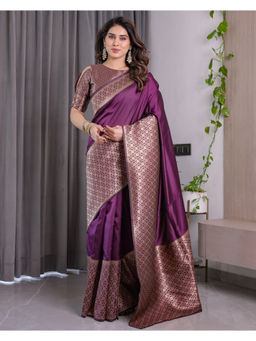 Tankori - Purple Banarasi Silk Gold Zari Rich Pallu Grand Bridal Saree with Unstitched Blouse