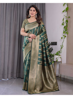 Tankori - Green Banarasi Soft Silk Zari Brocade Saree with Unstitched Blouse