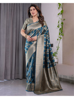 Tankori - Blue Banarasi Art Silk Ethnic Motif Festive Saree with Unstitched Blouse