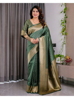 Tankori - Green Banarasi Art Silk Classic Ethnic Zari Saree with Unstitched Blouse