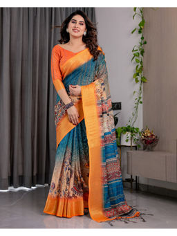 Tankori - Multi-Color Art Silk Ethnic Printed Classic Saree with Unstitched Blouse