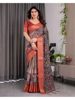 Tankori - Black Silk Abstract Digital Printed Modern Festive Saree with Unstitched Blouse