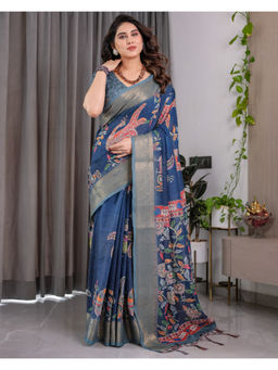 Tankori - Blue Art Silk Digital Printed Ethnic Festive Special Saree with Unstitched Blouse