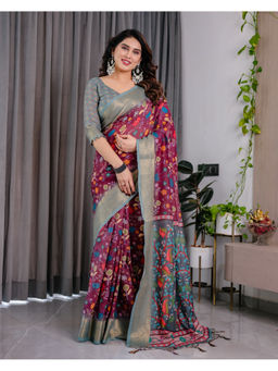 Tankori - Magenta Art Silk Abstract Printed Premium Festive Saree with Unstitched Blouse