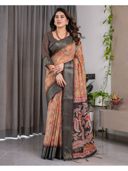 Tankori - Orange Soft Silk Ethnic Printed Premium Occasion Saree with Unstitched Blouse