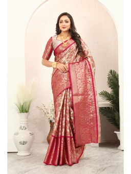 Tankori - Red Woven Design Zari Silk Blend Designer Tissue Saree with Unstitched Blouse