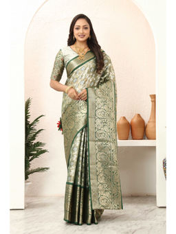 Tankori - Green Woven Design Zari Silk Blend Designer Tissue Saree with Unstitched Blouse