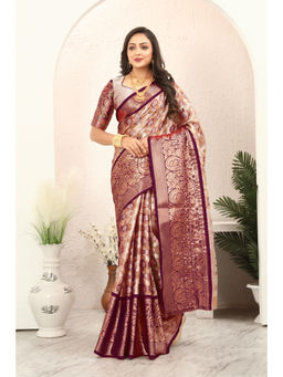 Tankori - Magenta Woven Design Zari Silk Blend Tissue Saree with Unstitched Blouse