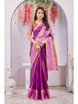 Tankori - Magenta Kanchipattu Silk Saree with Unstitched Blouse