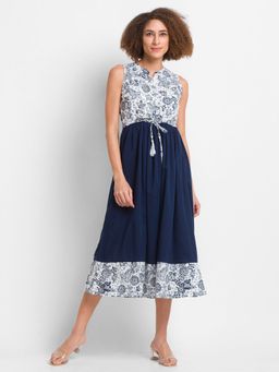 Globus - Navy Blue Printed Dress with Sequins