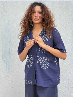 Chidiyaa - Navy Blue Iris Bandhej Cotton Shirt