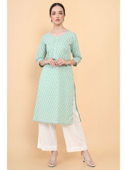 Soch - Women Green Cotton Polka Dots Kurta