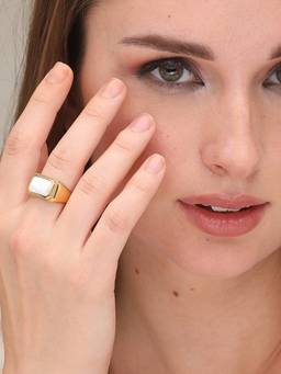 Palmonas - 18k Gold Plated White Shell Ring For Women