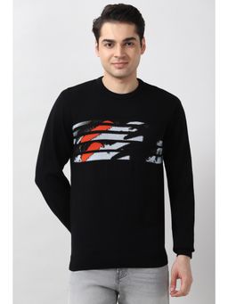 Peter England - Men Black Print Crew Neck Sweater