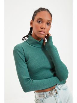 Trendyol - Mint Semi-fit Solid Patterned Round Neck Top