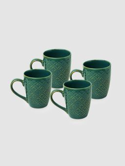 ExclusiveLane - Moroccan Blue Handcrafted Printed Ceramic Tea Cups Coffee Mugs -Set Of 4