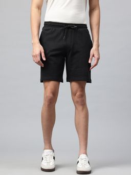 Tom Burg - Black Men Mid-Rise Cotton Side Zipper Pocket Shorts