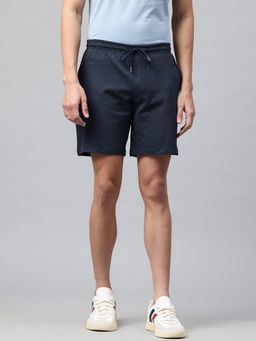 Tom Burg - Navy Blue Men Mid-Rise Cotton Side Zipper Pocket Shorts