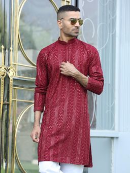 Kraft India - Maroon Embroidered Regular Fit Kurta