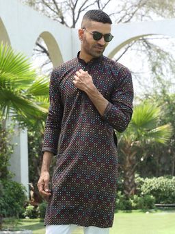 Kraft India - Black Embroidered Regular Fit Kurta