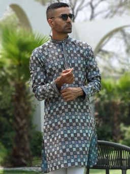 Kraft India - Blue Embroidered Regular Fit Kurta